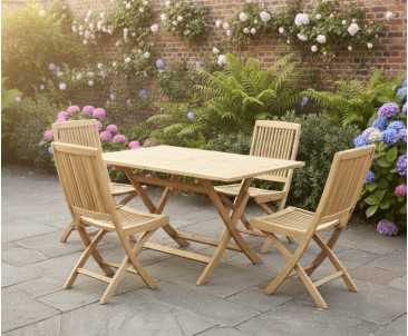 Rimini Teak 120cm Rectangular Table and 4 Rimini Folding Chairs Set