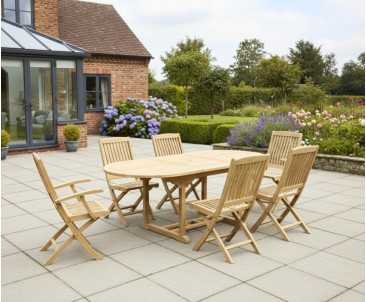 Brompton Teak Extending Garden Dining Table and Bali Folding Chairs Set