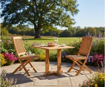 Canfield Bijou 2 Seater Teak Square Garden Table and Bali Folding Chairs Set
