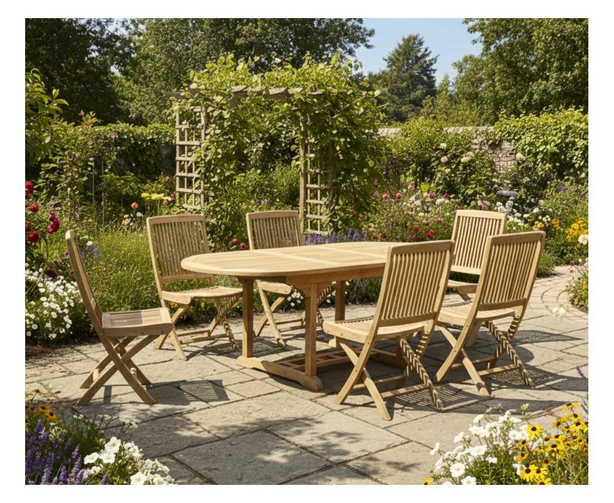 Brompton Single-Leaf Extending Table and 6 Rimini Folding Chairs
