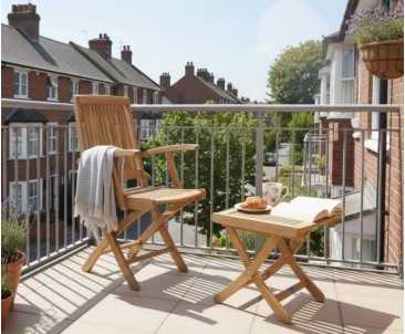 Rimini Teak Folding Garden Armchair and Bali Side Table Set