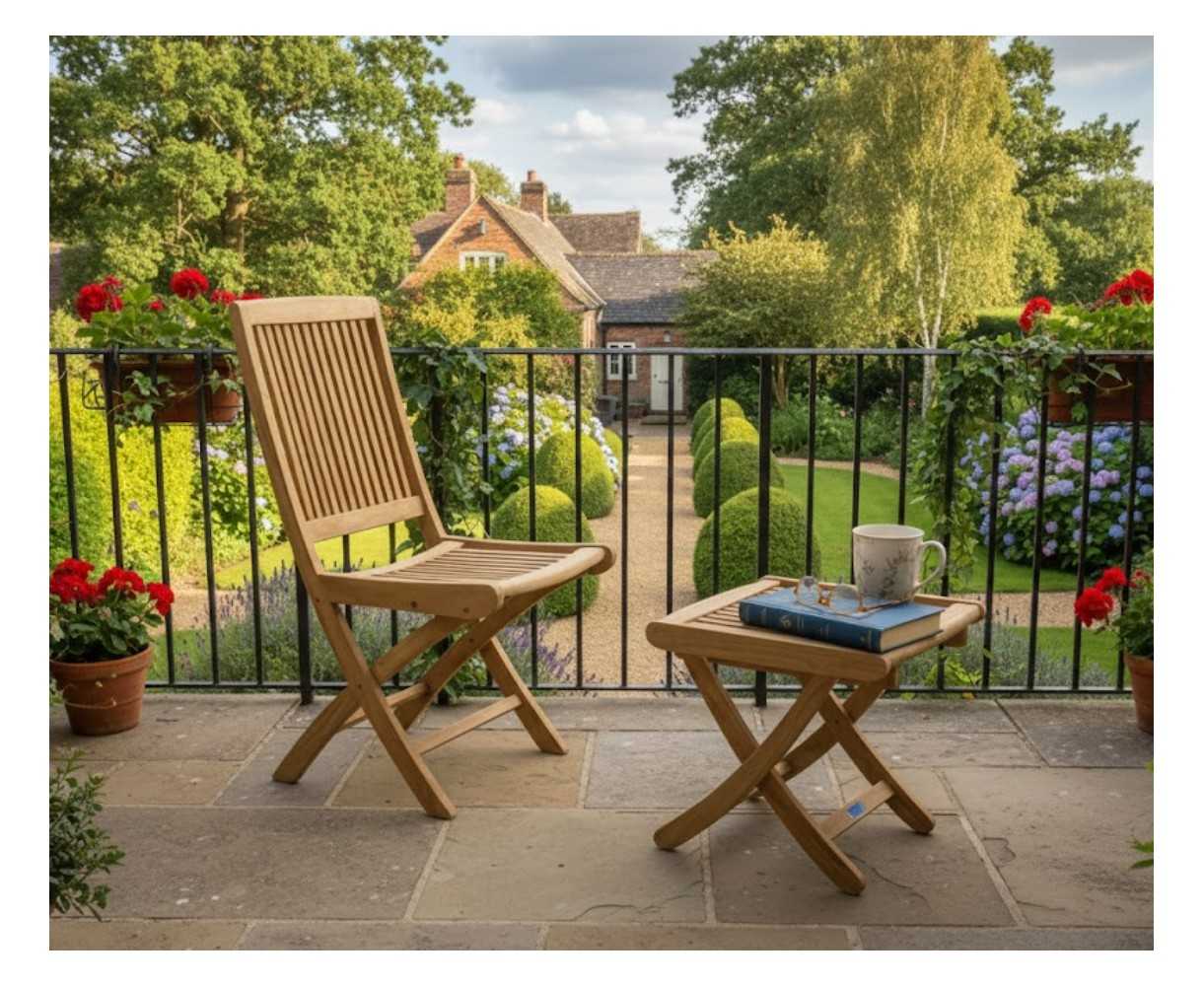 Rimini Teak Folding Garden Armchair and Bali Side Table Set