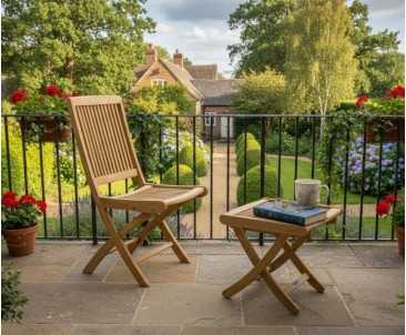 Rimini Teak Folding Garden Armchair and Bali Side Table Set
