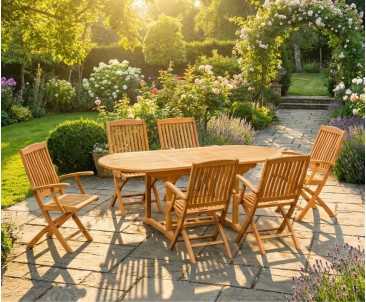 Brompton Single-Leaf Extending Table and 6 Bali Fold-Up Armchairs