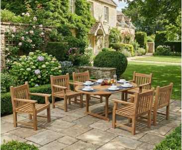 Taverners Teak 6 Seater Garden Table and Armchairs Set