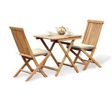 Rimini Teak Outdoor Garden Table and 2 Chairs - Patio Dining Set
