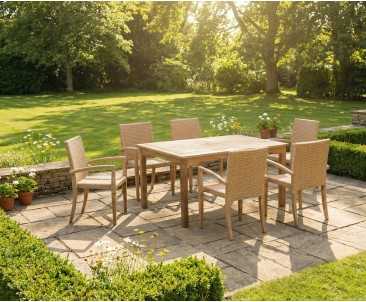St Tropez Teak Garden Table and Rattan Stacking Chairs Set