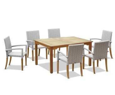 St Tropez Teak Garden Table and Rattan Stacking Chairs Set