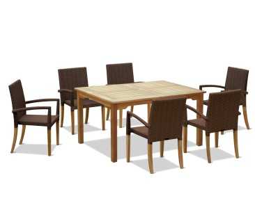 St Tropez Teak Garden Table and Rattan Stacking Chairs Set