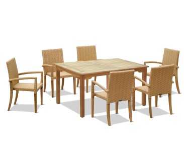 St Tropez Teak Garden Table and Rattan Stacking Chairs Set