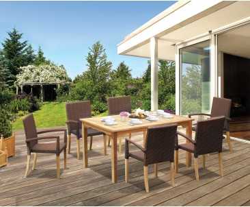 St Tropez Teak Garden Table and Rattan Stacking Chairs Set