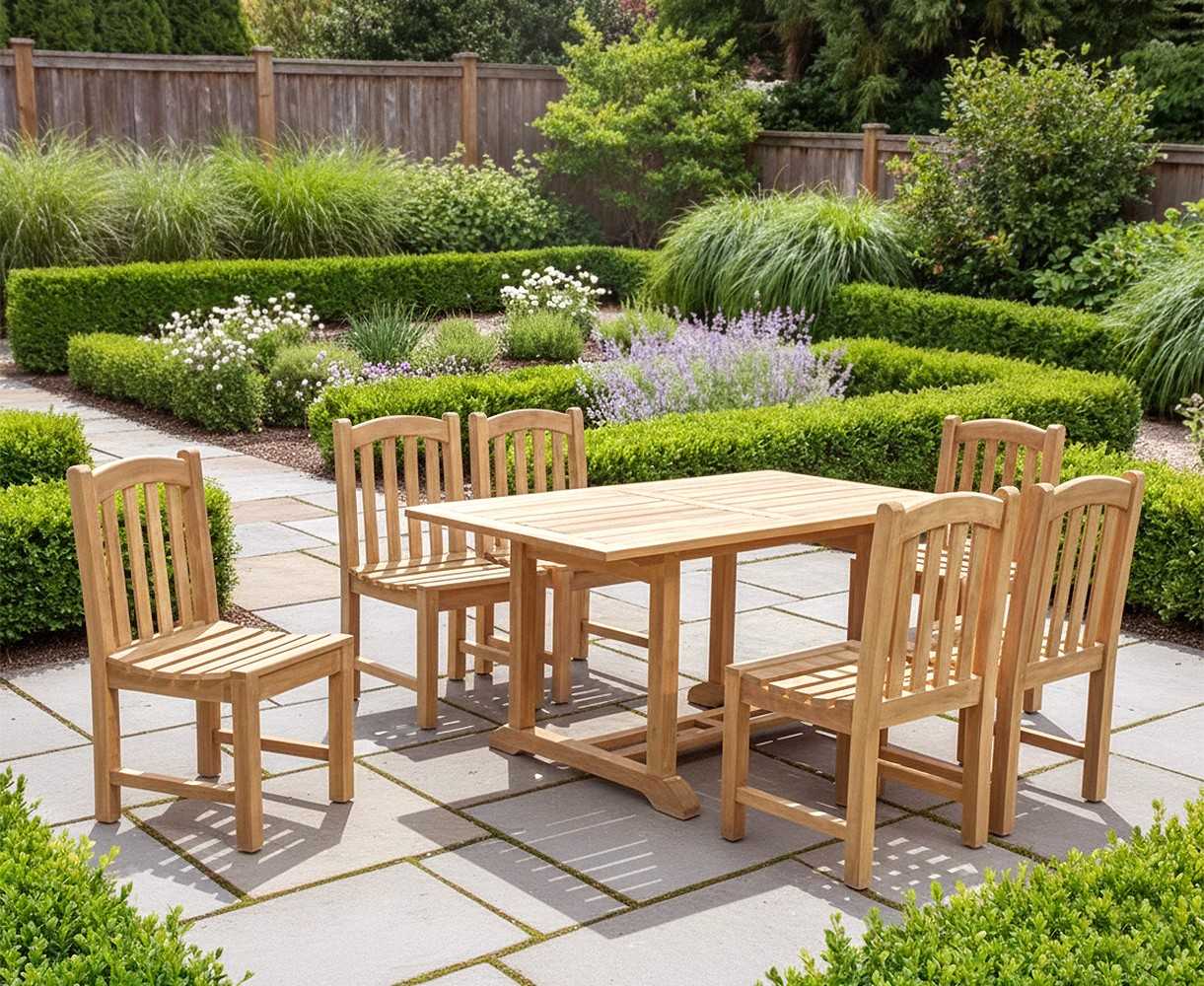 6 Seater Garden Table and Chairs - Teak Patio Outdoor Dining Set