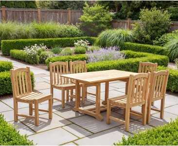 6 Seater Garden Table and Chairs - Teak Patio Outdoor Dining Set