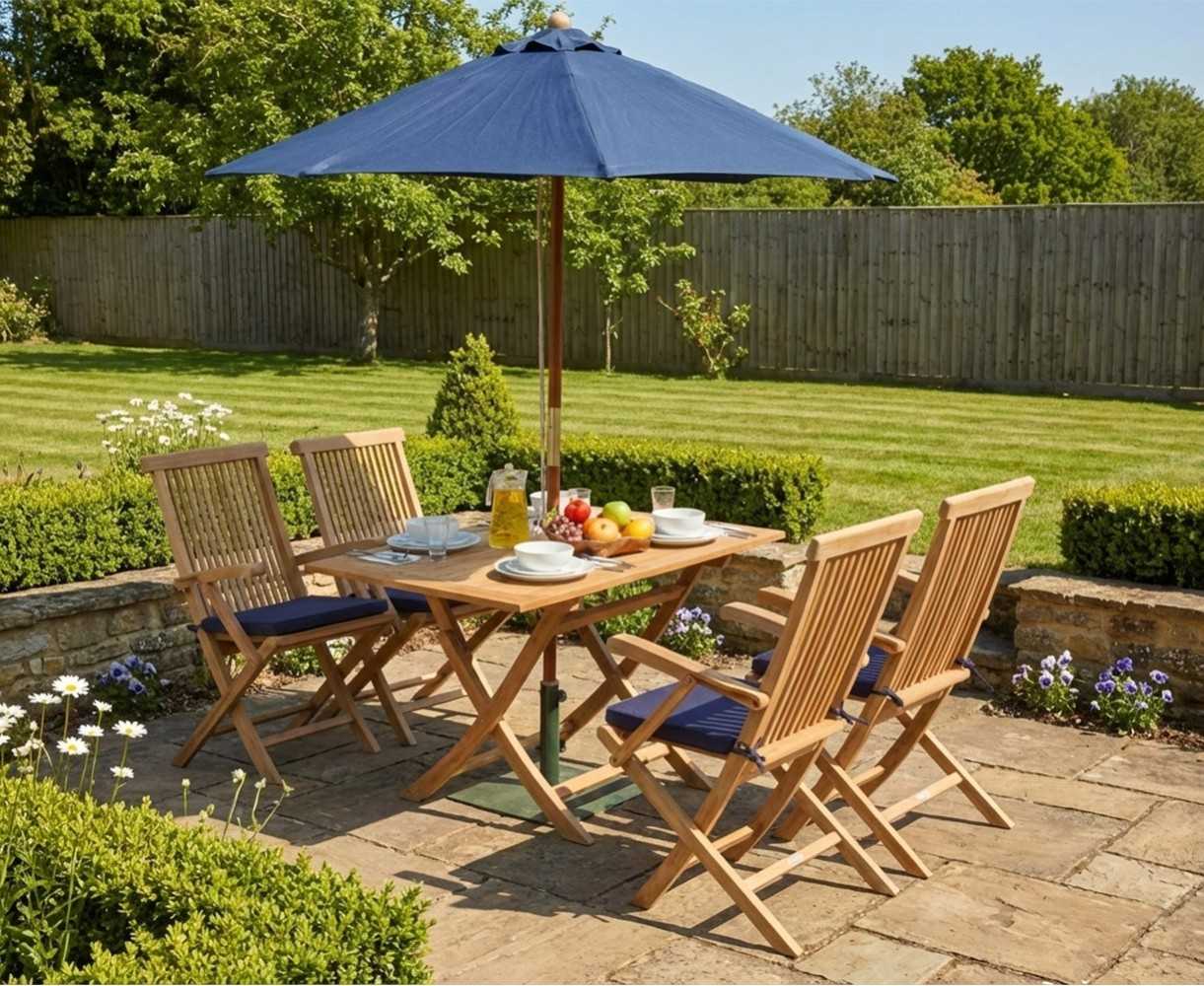 Rimini Teak Folding Garden Table and 4 Arm Chairs