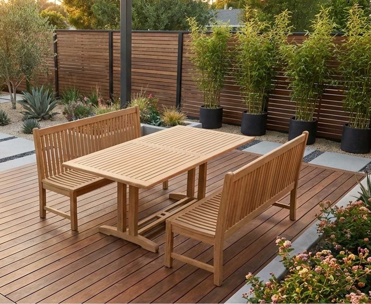 Belgrave 8 Seater Teak Pedestal Table 1.8m with Canterbury Dining Benches