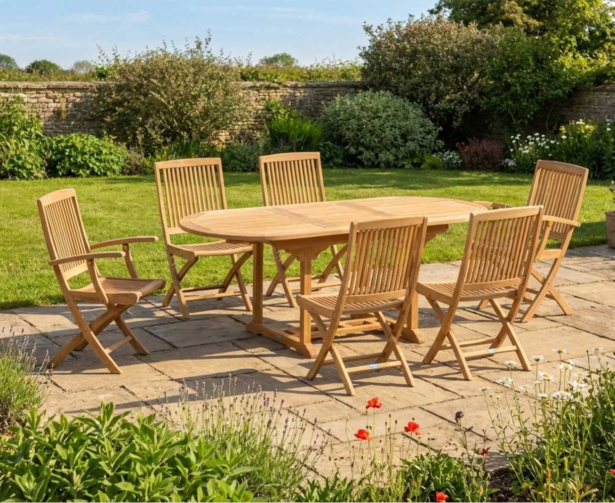 Brompton Single-Leaf Extending Table, Rimini Folding Chairs and Armchairs Set