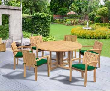 Berrington Drop Leaf Garden Table 1.5m and 6 Monaco Stacking Chairs