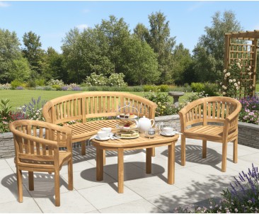 Modern Teak Banana Bench, Table and Chairs Set