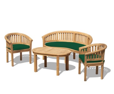 Modern Teak Banana Bench, Table and Chairs Set