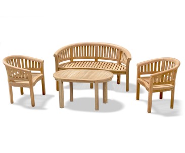 Modern Teak Banana Bench, Table and Chairs Set
