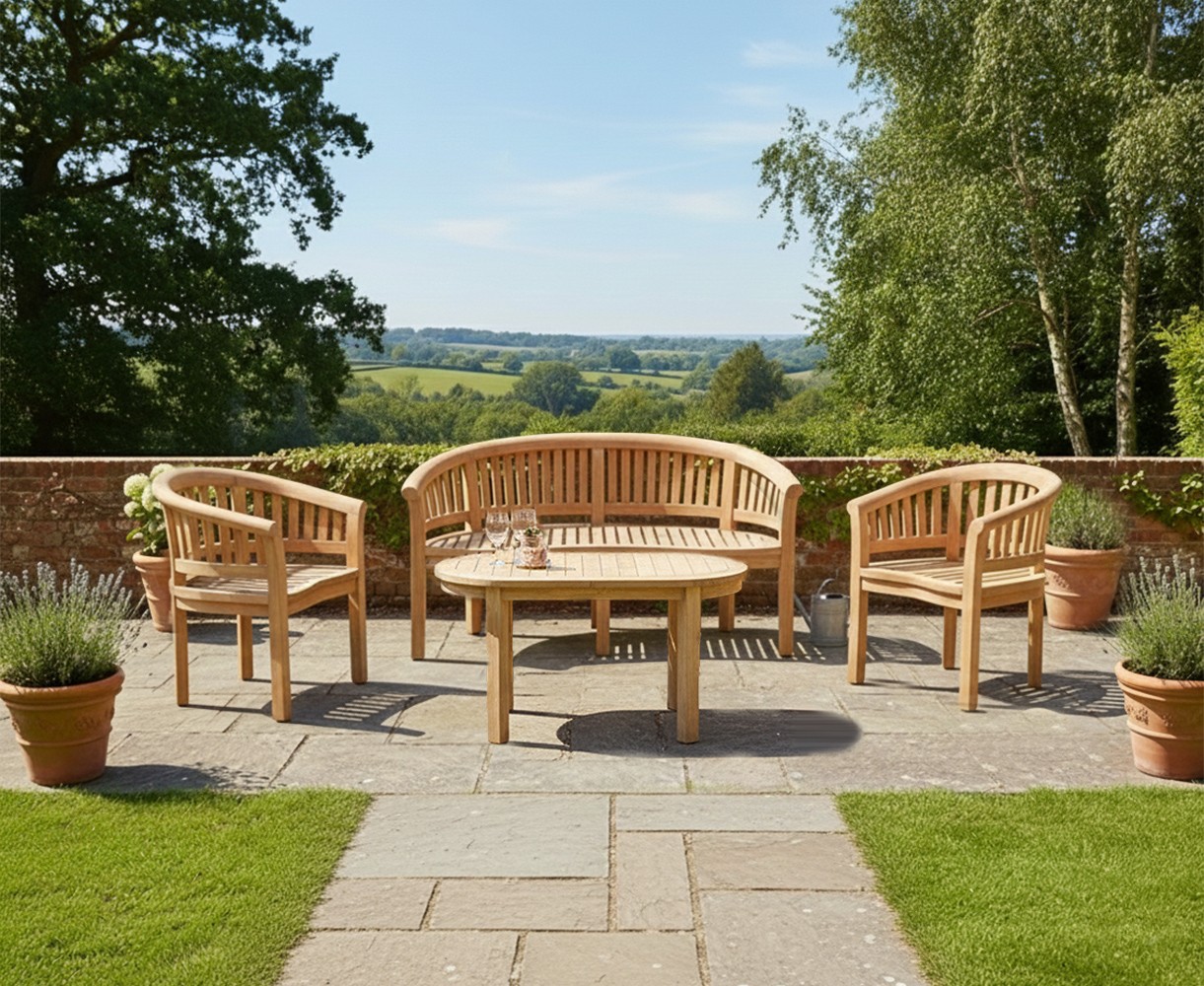 Wimbledon Banana Bench, Coffee Table & Armchairs Set