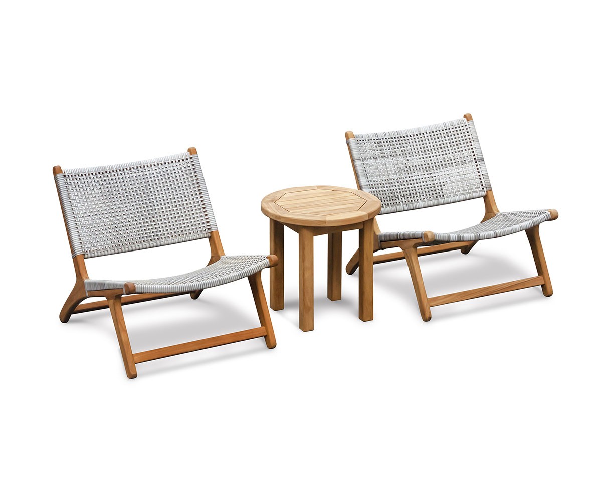 Round Teak Side Table and Amalfi Flat Weave Lounge Chairs