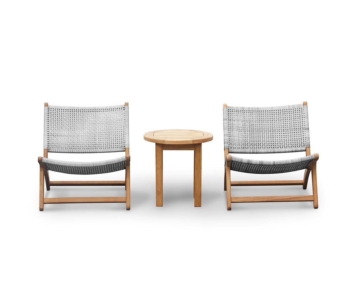 Round Teak Side Table and Amalfi Flat Weave Lounge Chairs