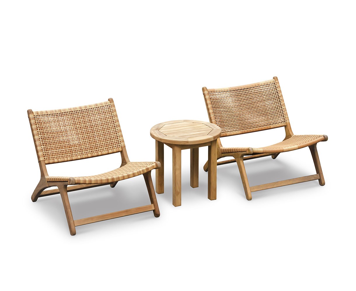 Round Teak Side Table and Amalfi Flat Weave Lounge Chairs