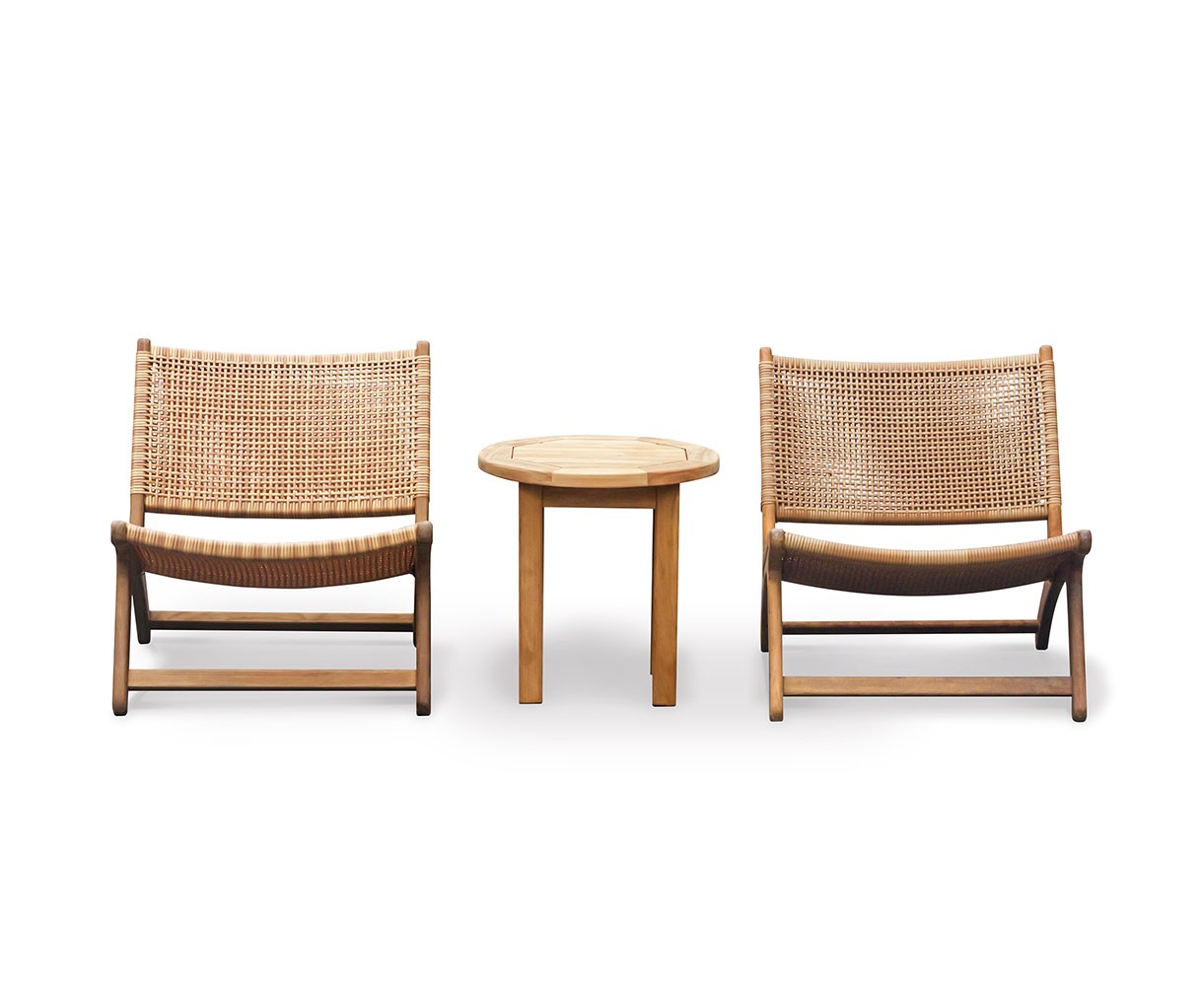 Round Teak Side Table and Amalfi Flat Weave Lounge Chairs
