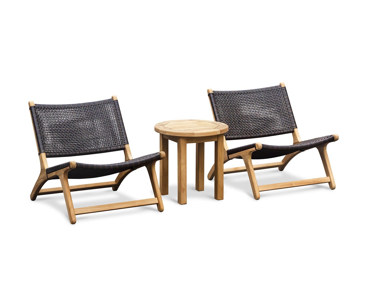 Round Teak Side Table and Amalfi Flat Weave Lounge Chairs