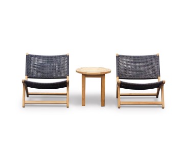 Round Teak Side Table and Amalfi Flat Weave Lounge Chairs