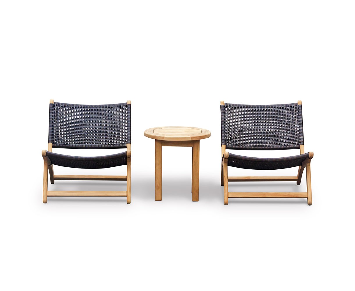 Round Teak Side Table and Amalfi Flat Weave Lounge Chairs