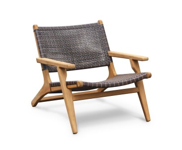 Round Teak Garden Side Table and Amalfi Flat Weave Armchairs Set - Honey Wicker
