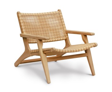 Round Teak Garden Side Table and Amalfi Flat Weave Armchairs Set - Honey Wicker