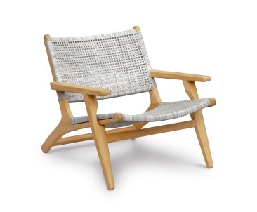 Round Teak Garden Side Table and Amalfi Flat Weave Armchairs Set - Honey Wicker