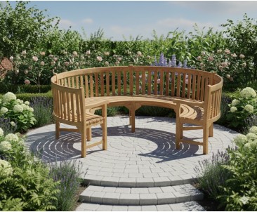 Henley 3/4 Teak Curved Wooden Bench with Arms