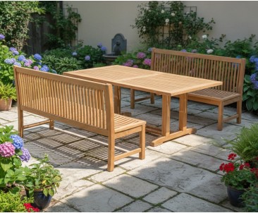 Cadogan 8 Seater Teak Pedestal Table 1.8m with Canterbury Dining Benches