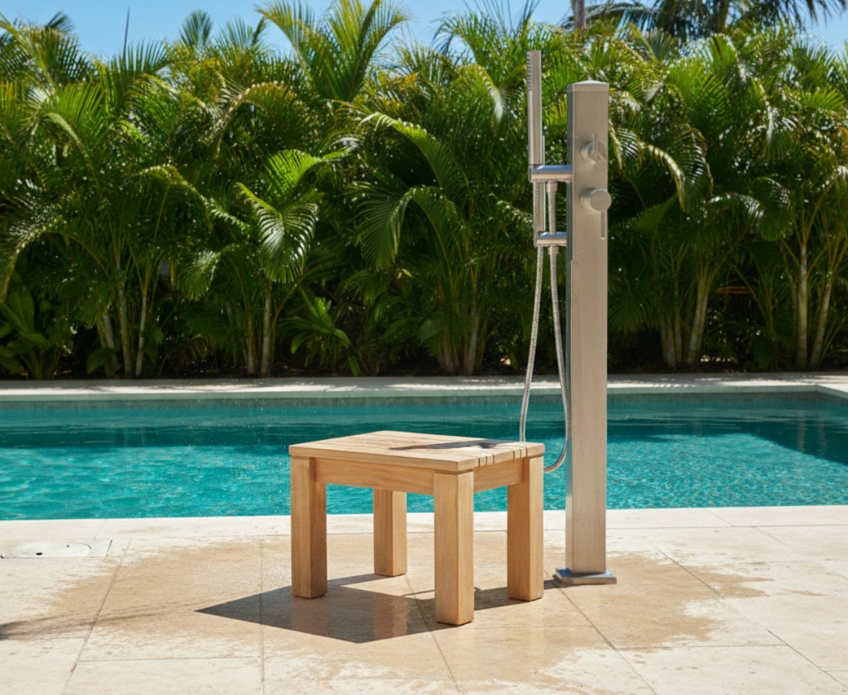Chichester Rustic Wooden Stool, Teak Shower Seat