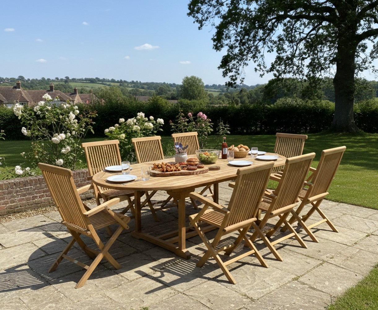 Ashdown Teak Extending Table and 8 Chairs Set
