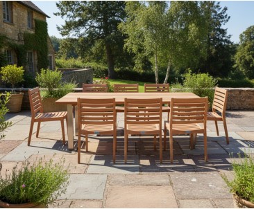 Marina 220cm Table and 8 Vero Teak Stacking Chairs