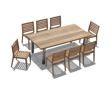 Marina 220cm Table and 8 Vero Teak Stacking Chairs