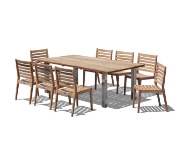Marina 220cm Table and 8 Vero Teak Stacking Chairs