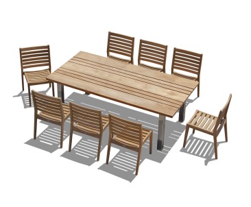 Marina 220cm Table and 8 Vero Teak Stacking Chairs