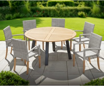Disk 6 Seater Teak & Metal Dining Set with St. Tropez Stacking Chairs