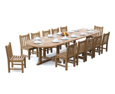 Hilgrove 12 Seater 4m Teak Oval Dining Set with Dining Chairs - Extra Large Dining Sets