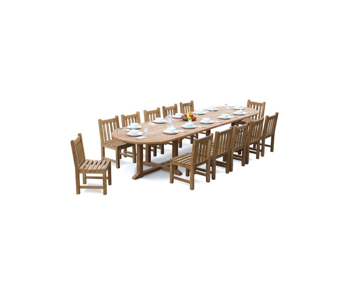 Hilgrove 12 Seater 4m Teak Oval Dining Set with Dining Chairs