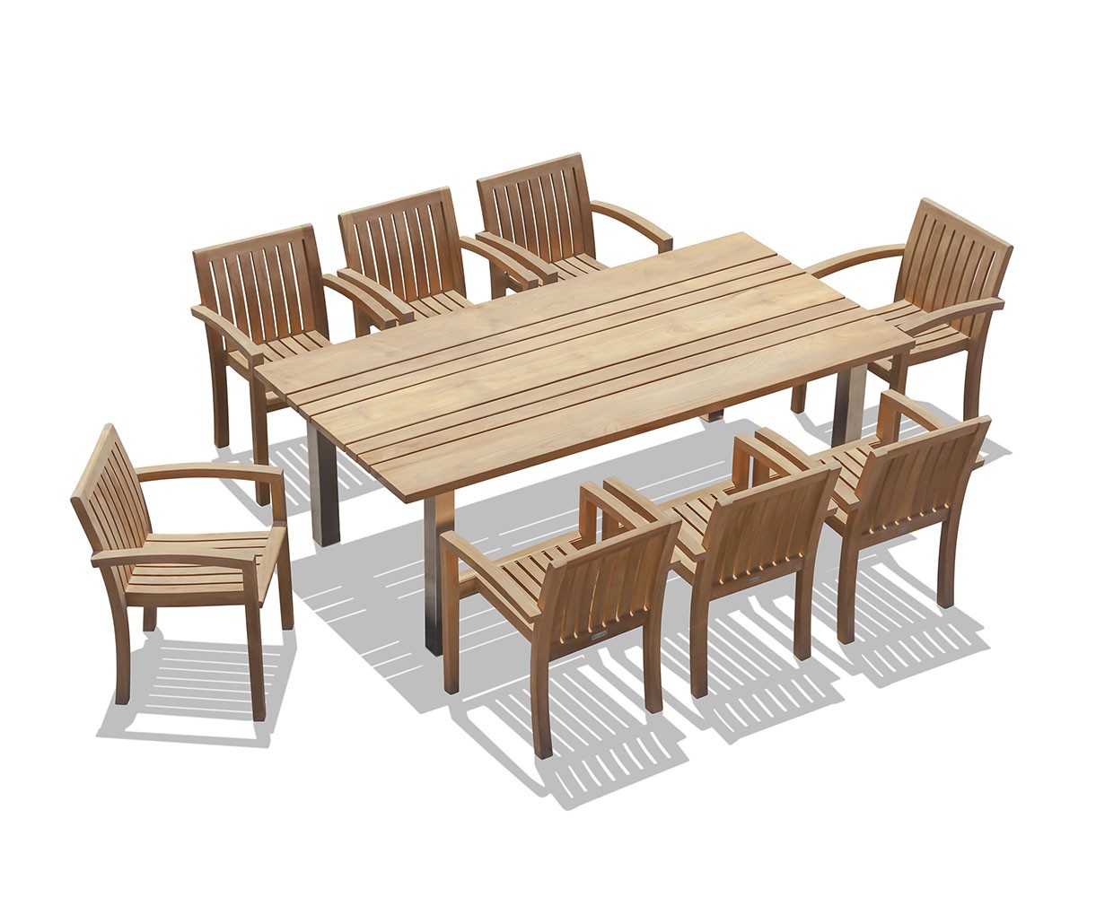 Marina 220cm Table & 8 Teak Monaco Stacking Chairs