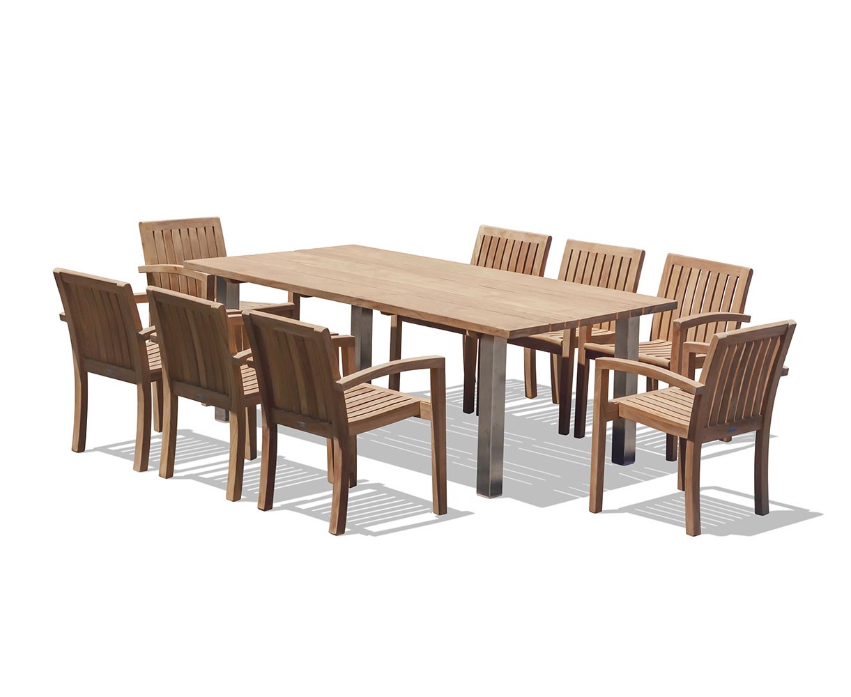 Marina 220cm Table & 8 Teak Monaco Stacking Chairs