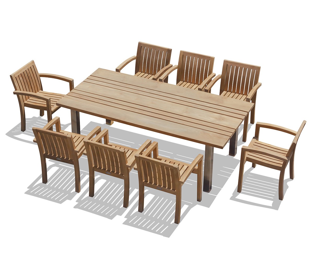 Marina 220cm Table & 8 Teak Monaco Stacking Chairs