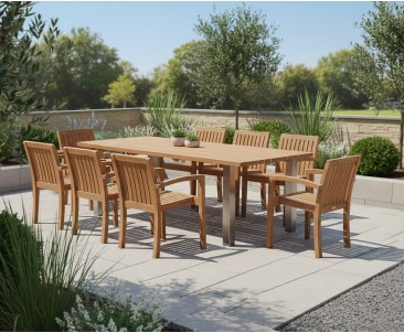 Marina 220cm Table & 8 Teak Monaco Stacking Chairs